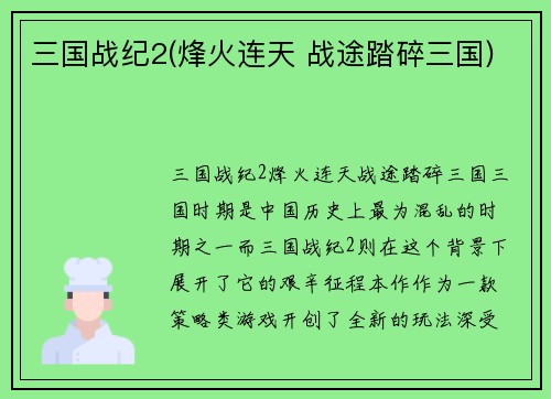 三国战纪2(烽火连天 战途踏碎三国)